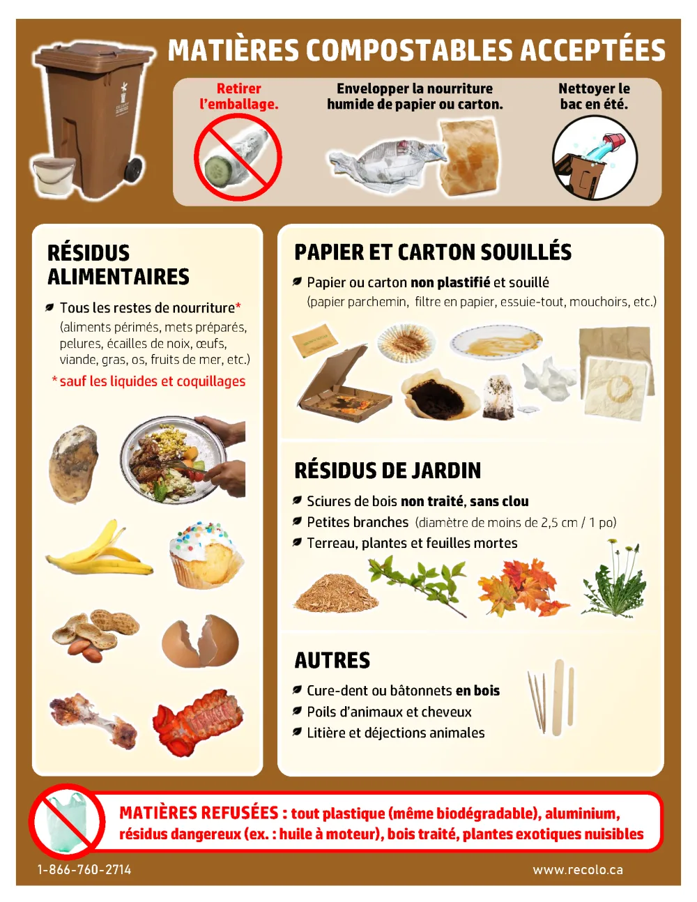 Recolo Matieres accptees dans le bac brun