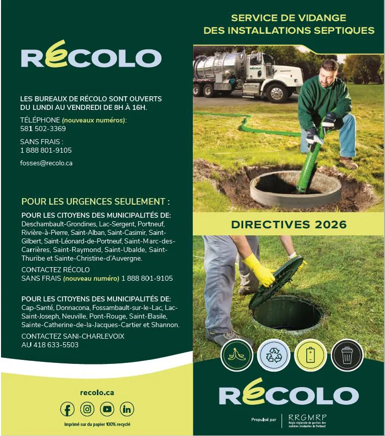 Dépliant 2026 - Service de vidange des installations septiques - Récolo